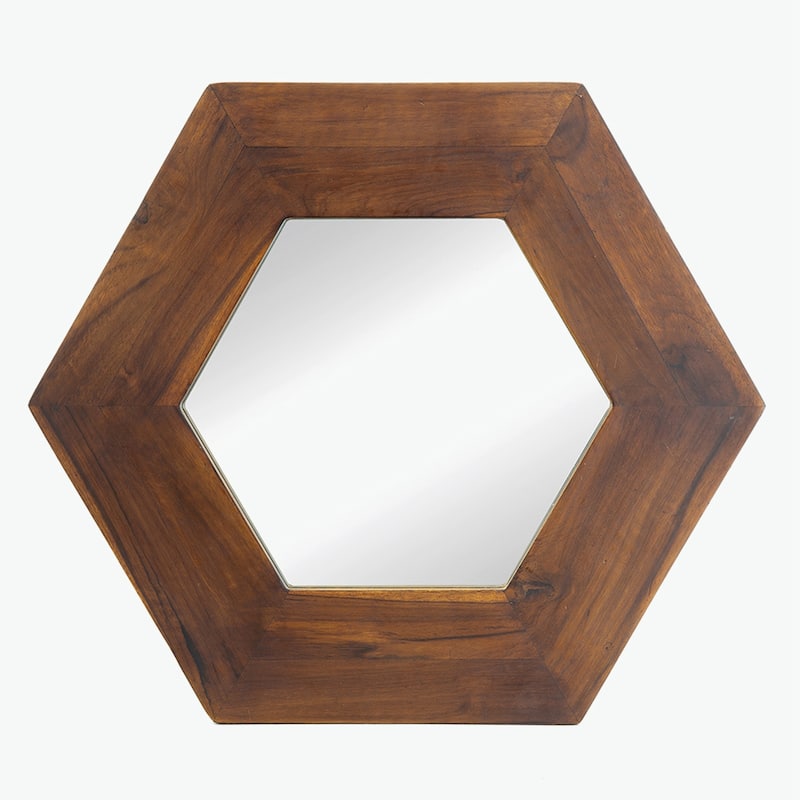 18.5" x 18.5" Hexagon Mirror with Wood Frame