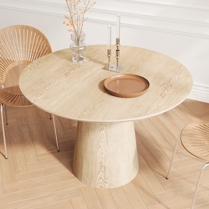 43 Inches Round Dining Table for 4 People, with Wooden Pedestal Base, Modern Dinner Table for Dining Room, Kitchen - Wood