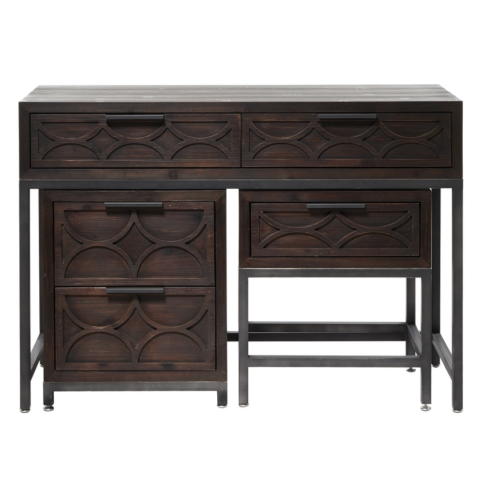 Studio 350 3-Piece Dark Wood Desk and Cabinet Unit with Carved Accents 45" x 32" - 45 x 16 x 32 (45 x 16 x 32 - Brown)