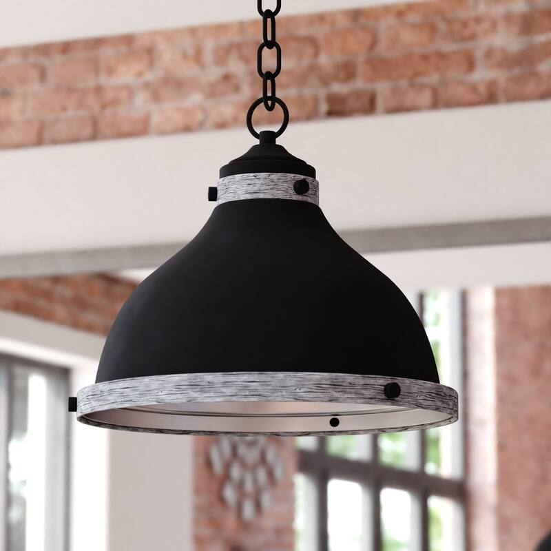 Sheffield 1L Dark Bronze and Gray Farmhouse Dome Pendant Light - New Bronze and Distressed Ash with Light Silver In - 15-in W x 17-in H x 15-in D