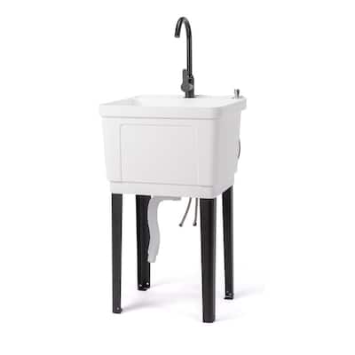 Freestanding Plastic Utility Sink with Stainless Steel Faucet