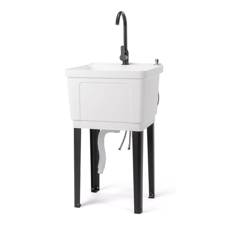 Freestanding Plastic Utility Sink with Stainless Steel Faucet