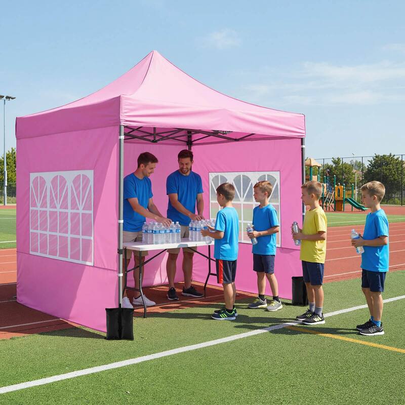 Costway 10 x 10 FT Pop up Canopy Tent with Sidewalls & Awning, Wheeled - See Details