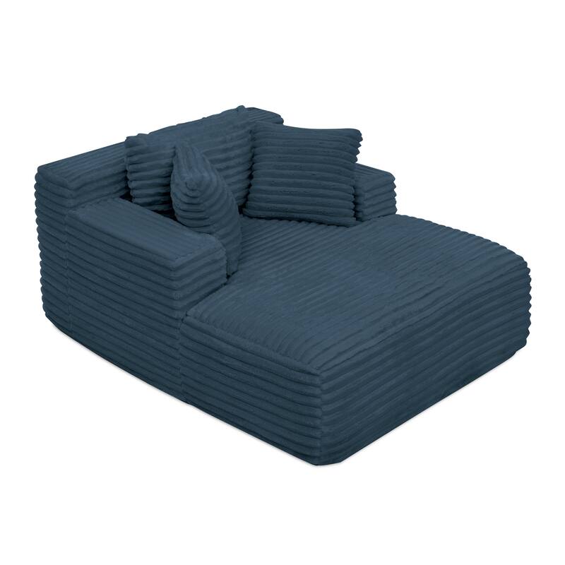 Fluffy Corduroy Upholstered Cloud Chaise Lounge Sofa Bed, Versatile Foam Compressed Deep Seat Couch with Pillows