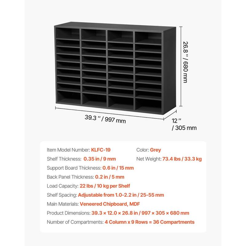 Office Mailbox Literature Organizers with 36 Compartments and Adjustable Shelves