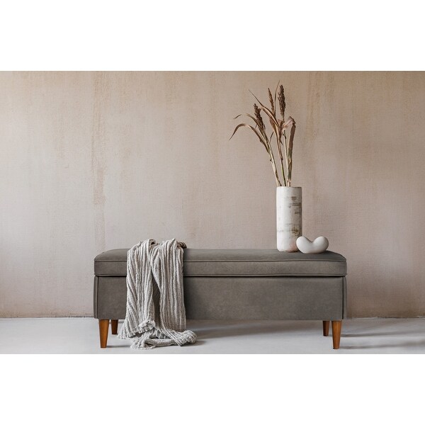 Grey upholstered bench with storage sale