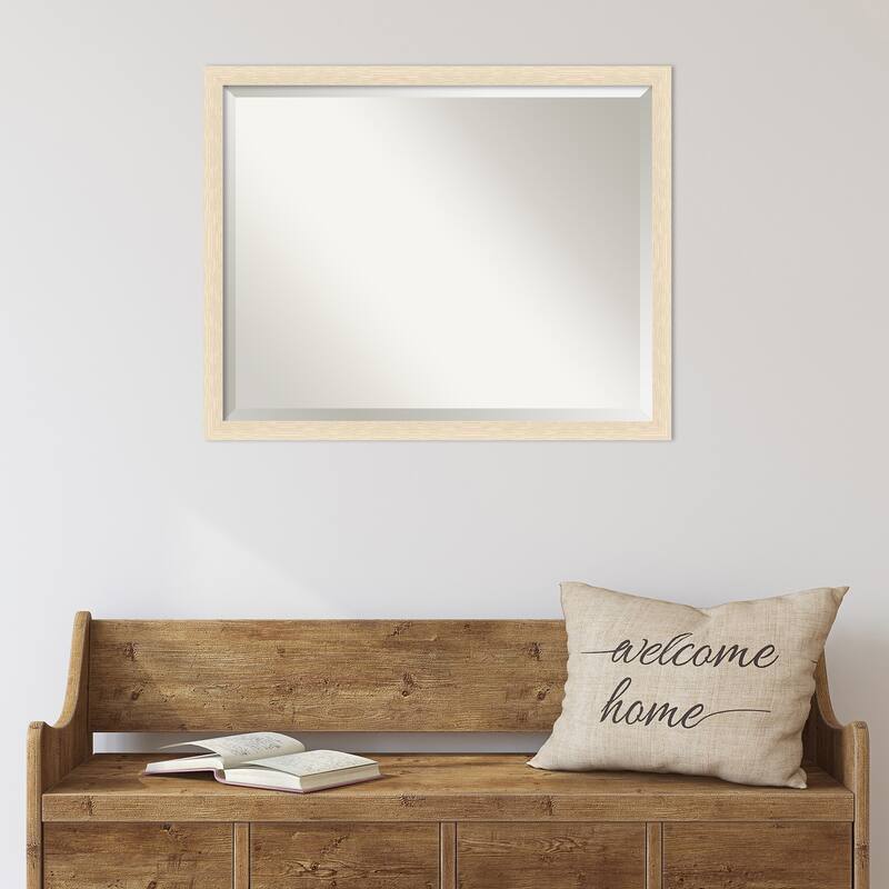 Woodgrain Stripe Beveled Wood Framed Wall Mirror