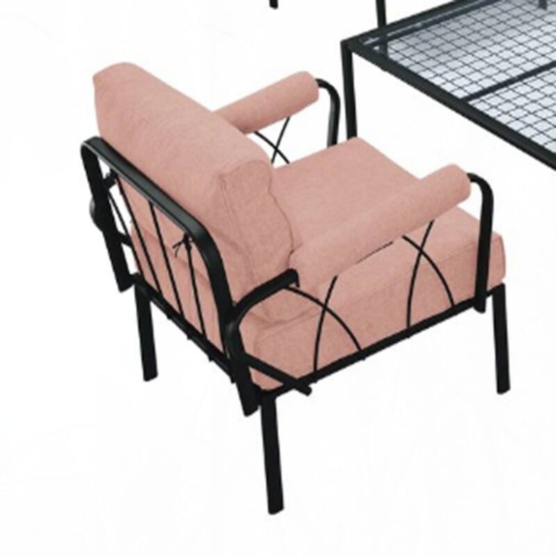 4Pcs Pink Fabric & Black Finish Patio Set,only chairs