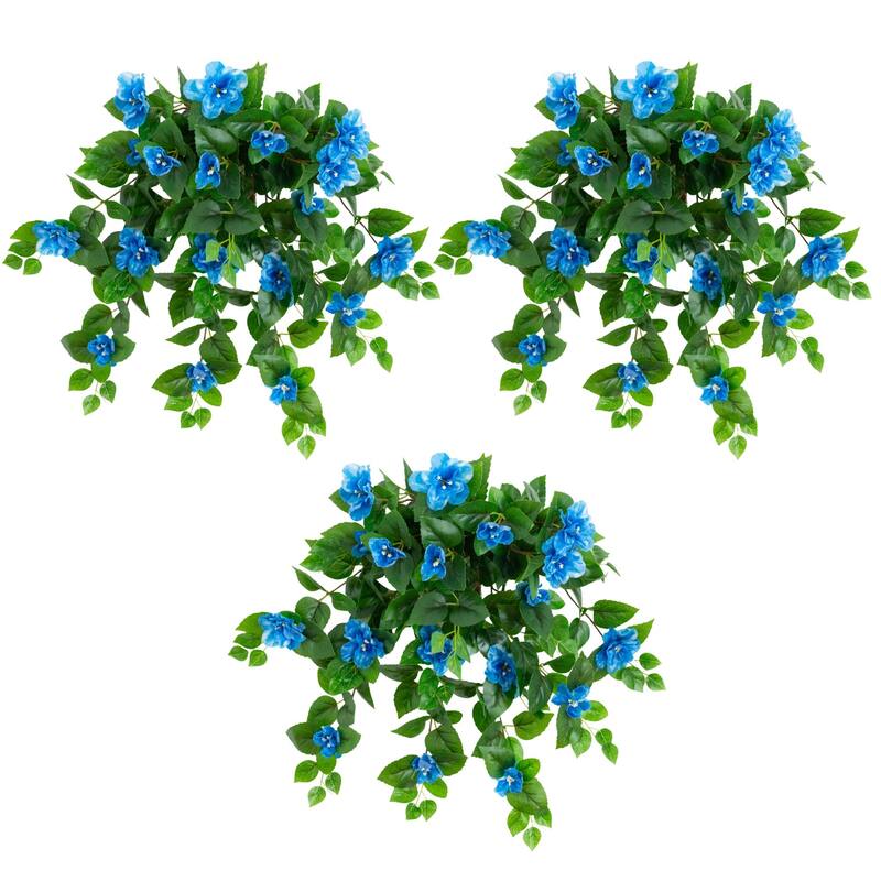 24-in UV Resistant Artificial Azalea Hanging Plant - Set of 3