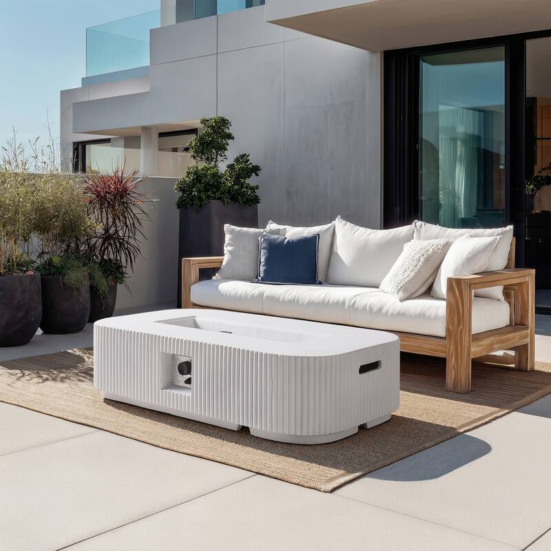 Christopher Knight Home - Lecce Outdoor 48.2" Rectangular MgO Fire Pit Table with 50,000 BTU Burner