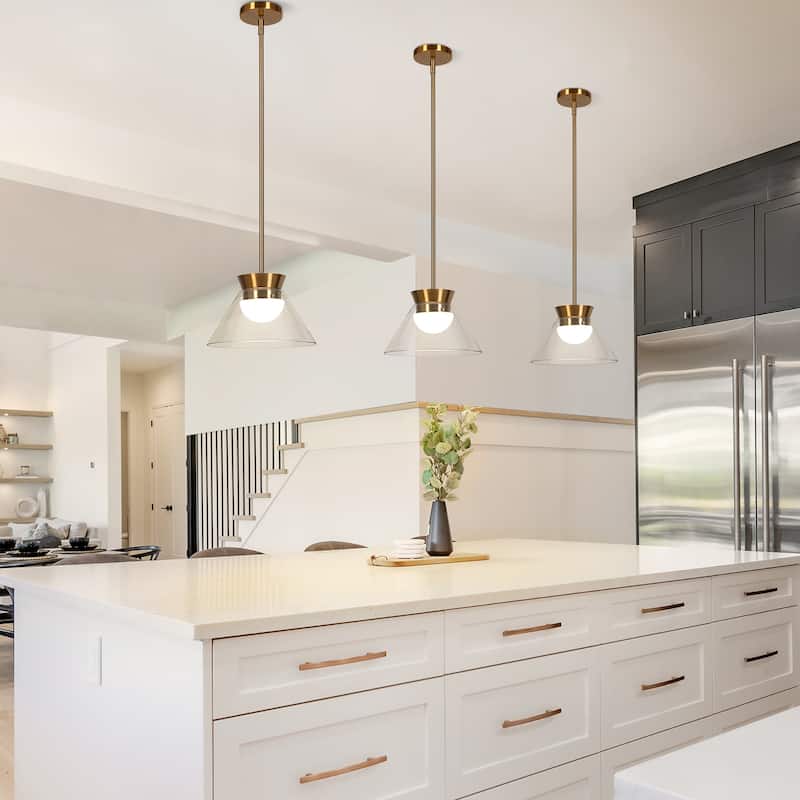 Modern 1-Light LED Gold Pendant Light with Clear Glass for Kitchen Island Dining Room - W11.8"*H7.5"
