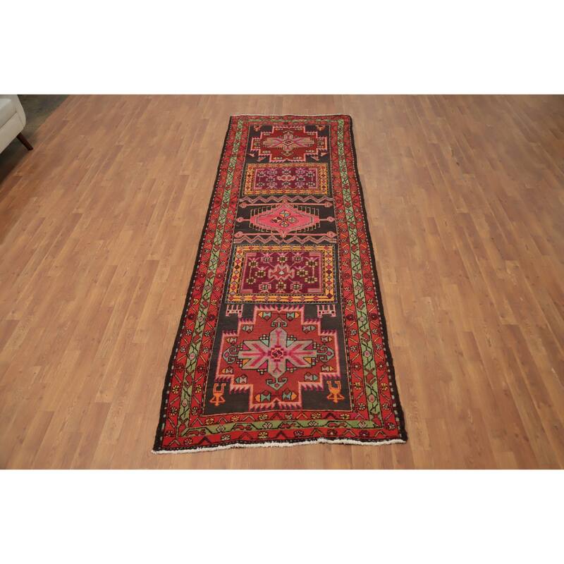 Hand Knotted Oriental 100% Wool Carpet Traditional Tribal Multi-Colored Ardebil Runner Rug - 10' 6'' X 3' 7''