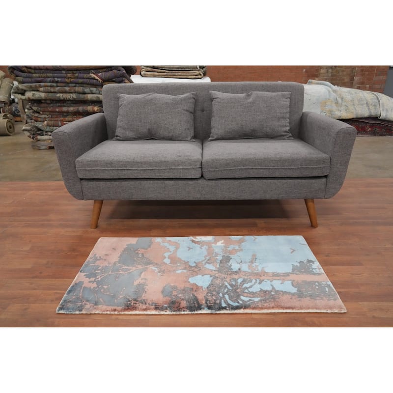 Hand Knotted Oriental Viscose Silk Carpet Modern Abstract Multi-Colored Abstract Area Rug - 4' 0'' X 2' 0''