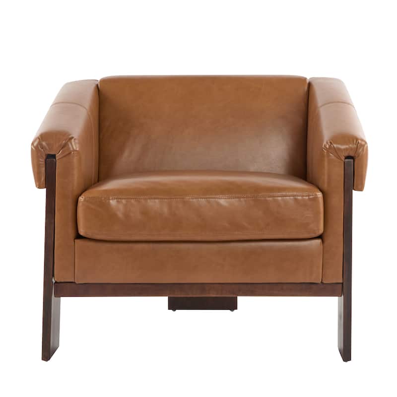 Faux Leather Armchair Modern Reading Chair with Square Armrests