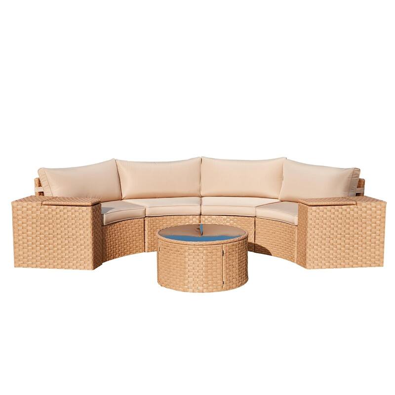 AVAWING 7 Pieces Half Moon Patio Conversation Set PE Wicker Sectional Sofa