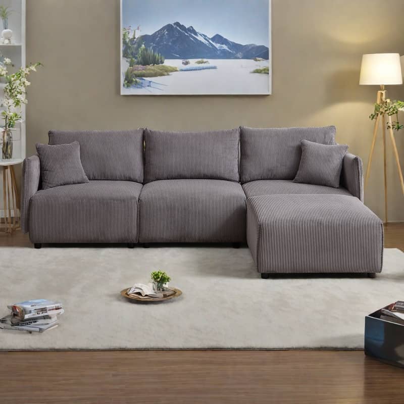 106.3" Corduroy Modular Sectional Sofa with USB-C Charging, 2 Comfort Cushions and Spring Support