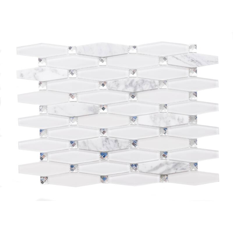 The Tile Life Carrara Diamond 12x12 White Polished Glass Mosaic Wall & Backsplash Tile