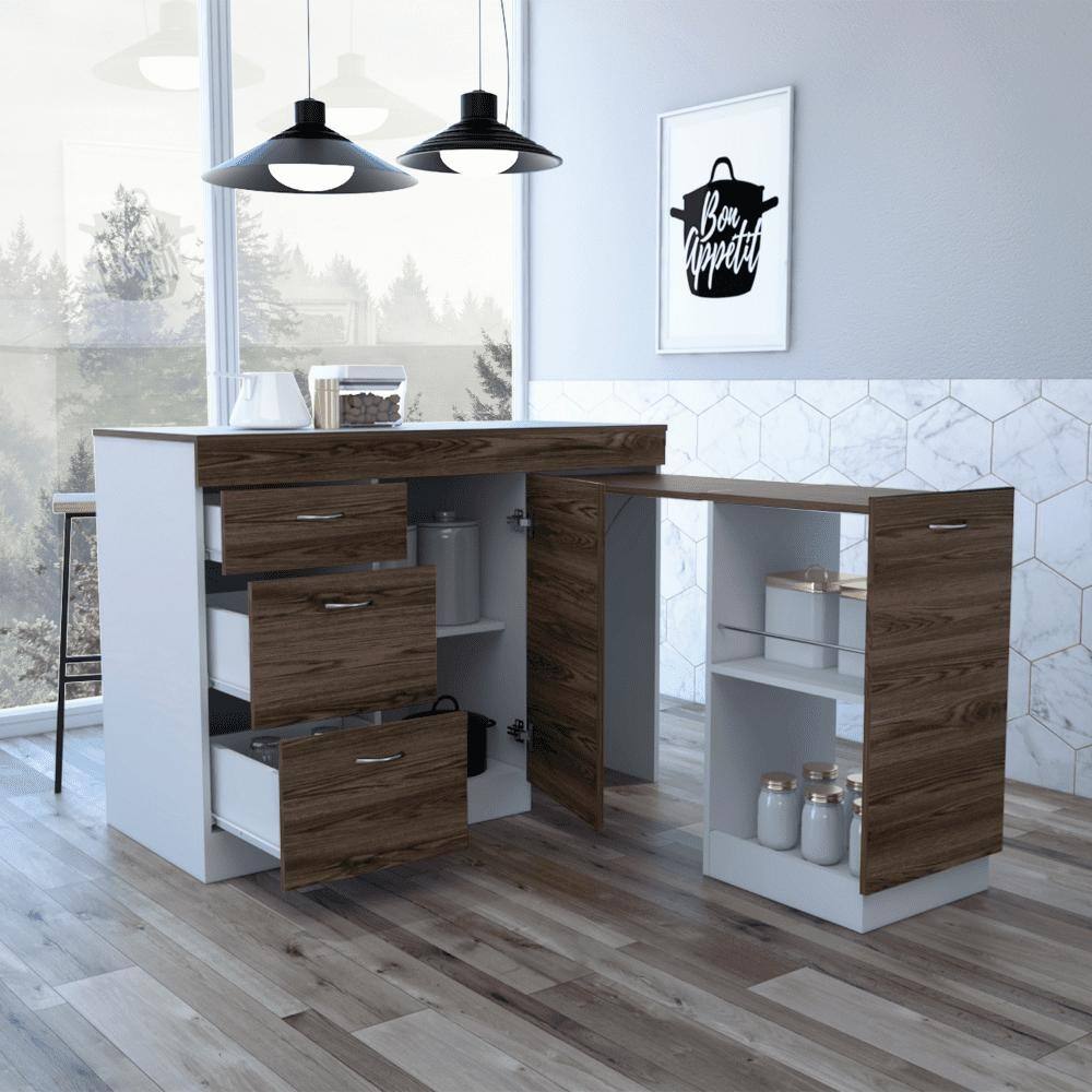 Stylish Stationary Kitchen Island with Storage Drawers, Concealed Shelves, and Spacious Counter Surface