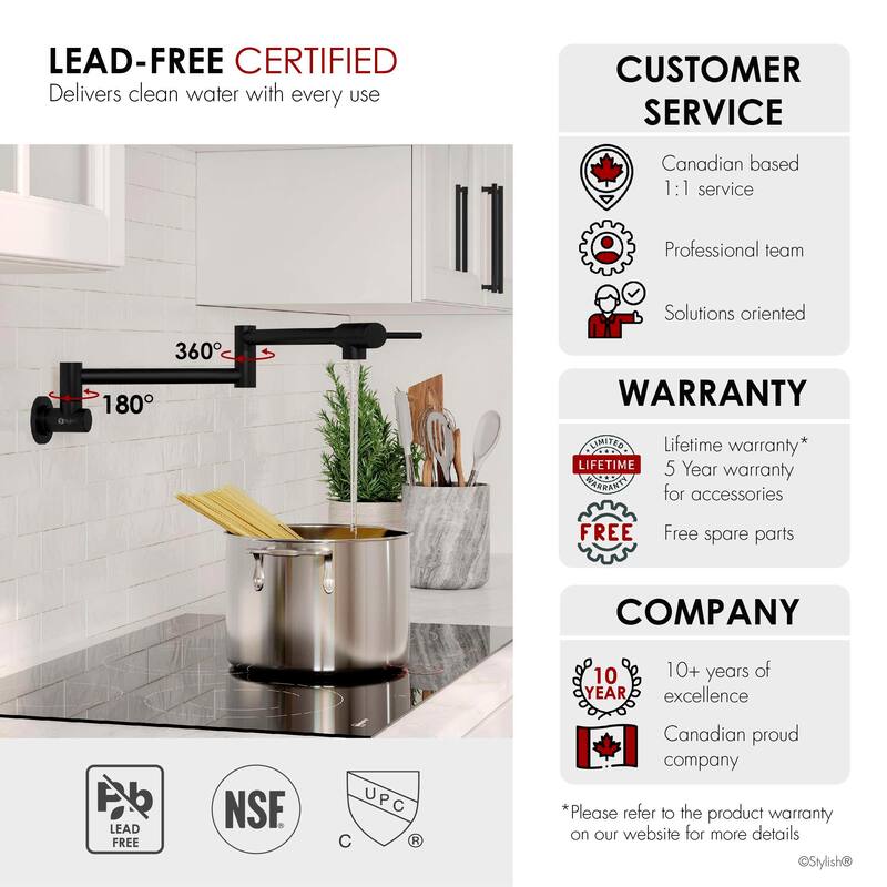 STYLISH Stainless Steel Wall Mount Pot Filler Folding Stretchable with Single Hole Two Handles