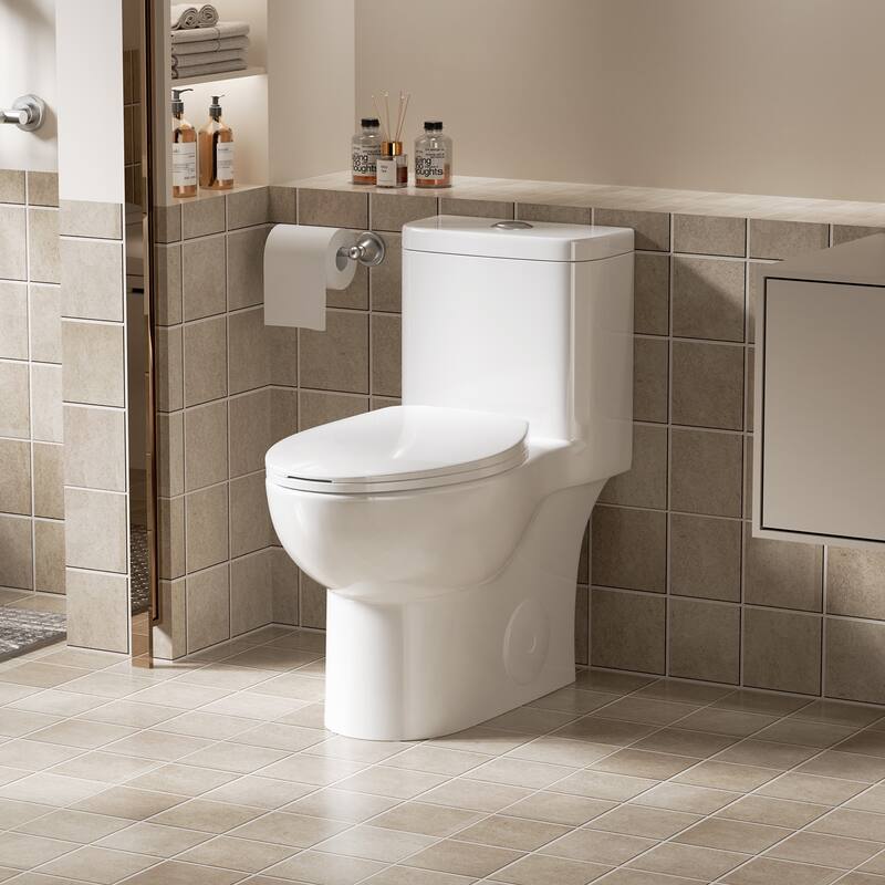 1.1/1.6 GPF Tornado Flush One-Piece Toilet with Comfort Chair Seat ADA Height 17",Rimless Bowl with Soft Closing Seat - Gloss White