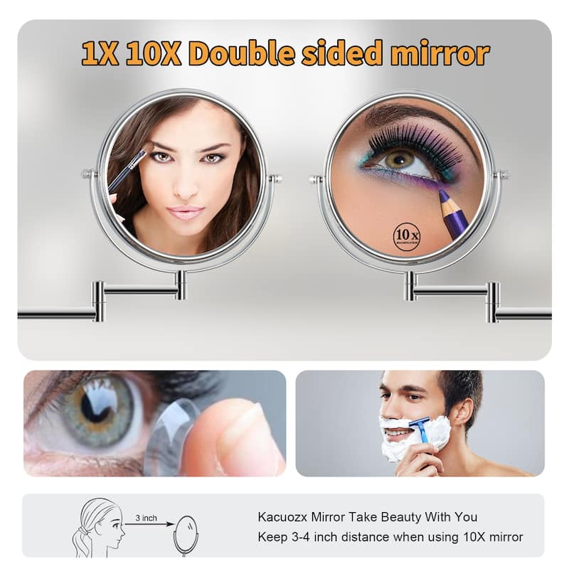 Makeup Mirror 10x Magnification Double-Sided Swivel Mirror Wall Mount