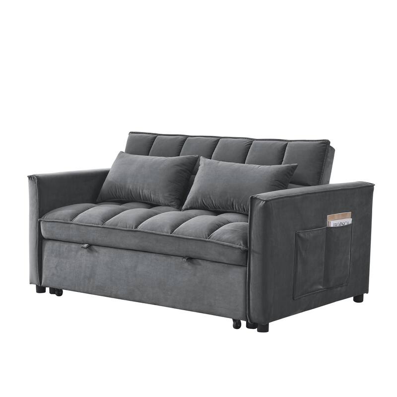 3-in-1 Convertible Sofa Bed, 3-Position Adjustable Backrest, 2-Seater, Velvet Grey, 54" Wide