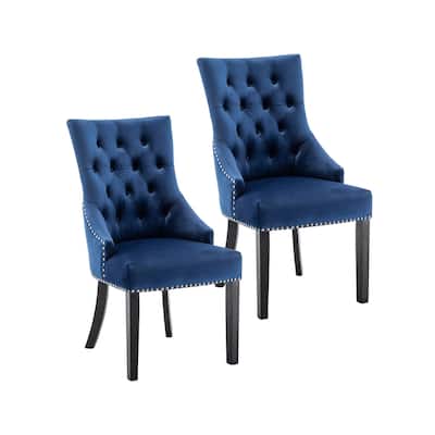Porthos Home Dev Tufted Velvet Dining Chairs with Rubberwood Legs, Set of 2