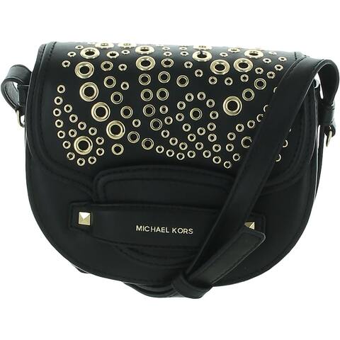 MICHAEL Michael Kors Womens Cary Saddle Handbag Leather Crossbody - Black - Small