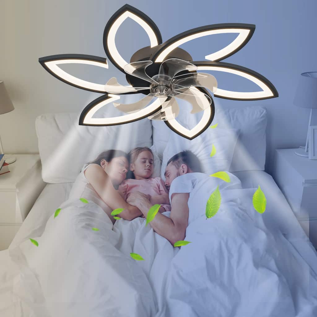 Remote Control Flower Ceiling Fan with LED Light & Reversible DC Motor, Flush Mount Ceiling Fan with Dimmable Color Light