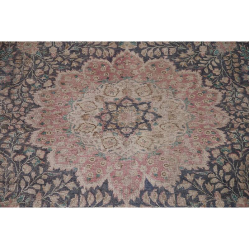Distressed Tabriz Persian Antique Area Rug Handmade Wool Carpet - 9'9" x 12'8"