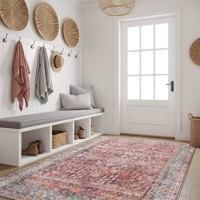 World Rug Gallery Vintage Distressed Bordered Washable Area Rug