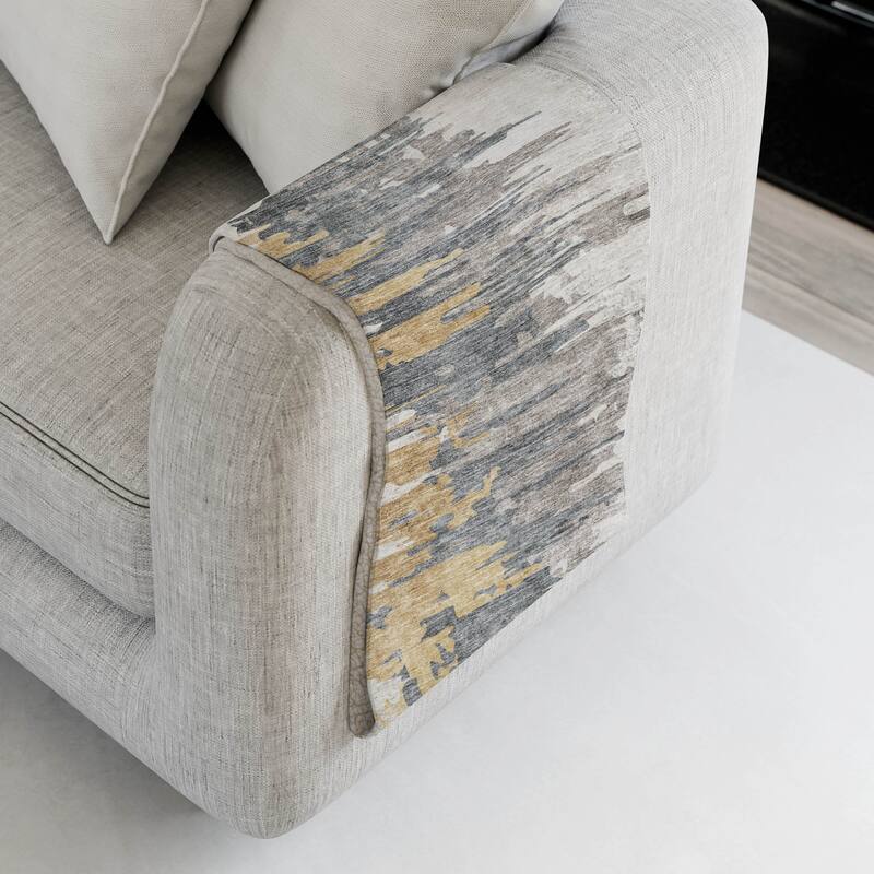 Premium Machine Washable Abstract Contemporary Sherpa Throw Blanket - Ivory - 4'2" x 5'10"