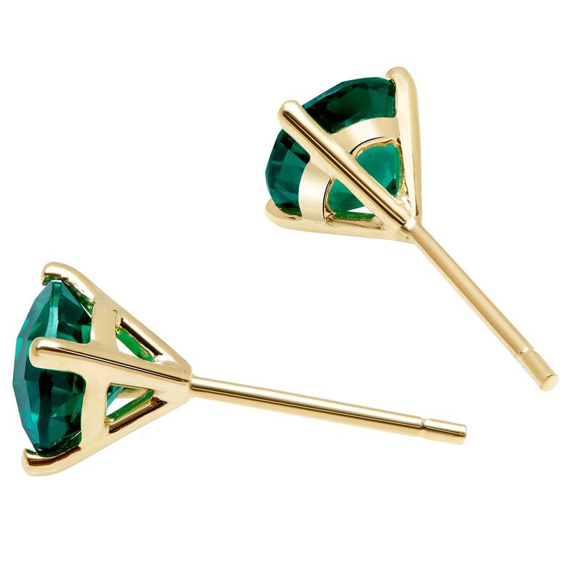 14k Yellow Gold Emerald Stud Earrings 1.57 ct Round Shape