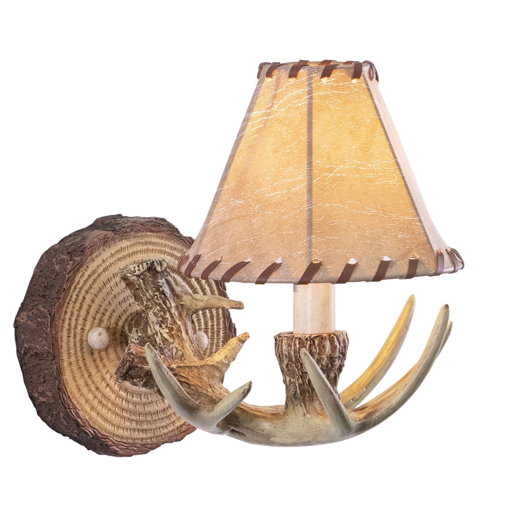 Wall Sconce 1 Light Wood & Faux Leather Accent Lighting - 9