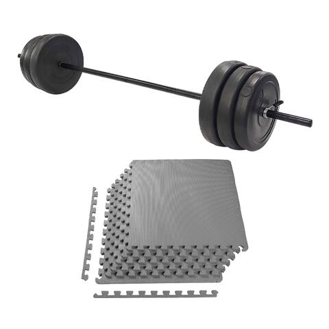 Everyday Essentials Home Gym 100 lb Barbell Lifting Set and Floor Exercise Mat