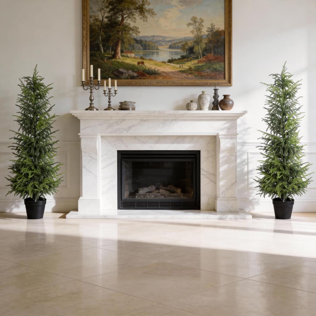 5" Artificial Real Touch Pine Tree in Black Plastic Pot, 2pc/set