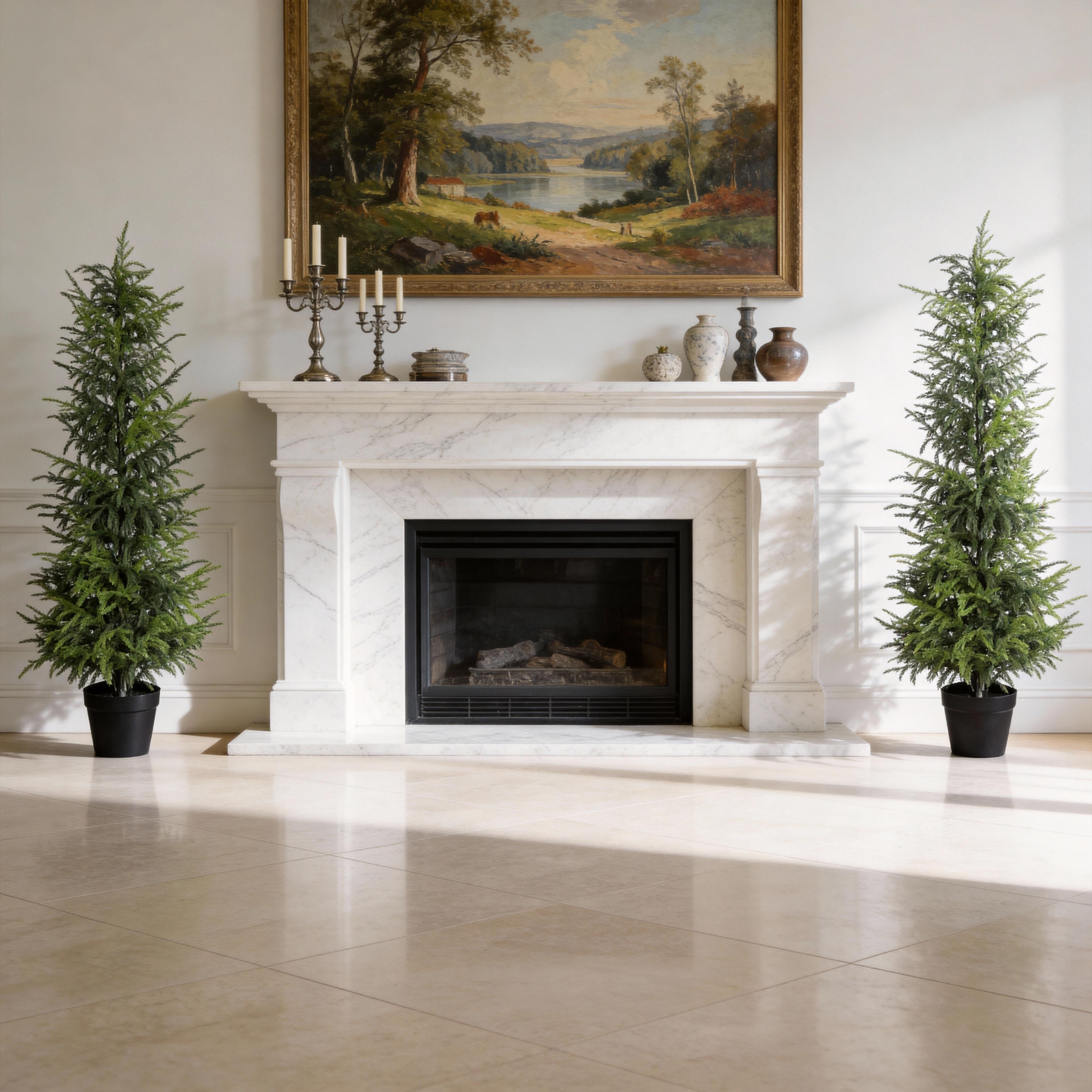 5" Artificial Real Touch Pine Tree in Black Plastic Pot, 2pc/set
