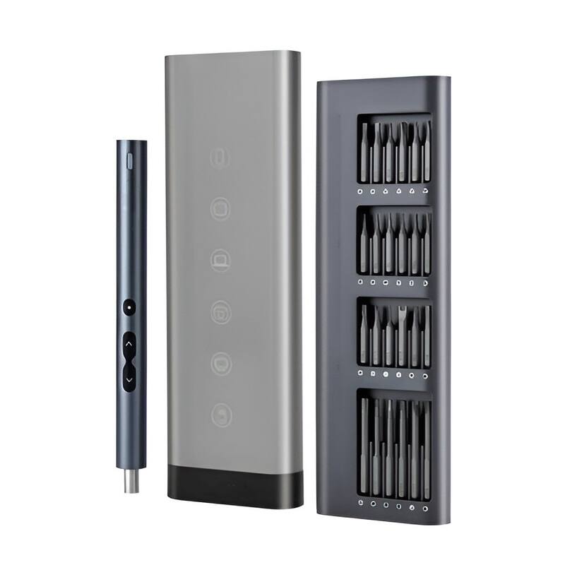 Black-Grey Electric Precision Screwdriver Set with 48 Bits, Adjustable Torque and LED Lights - 8.62 x 2.91 x 0.91 x 8.62 inch