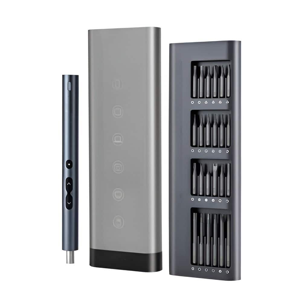 Black-Grey Electric Precision Screwdriver Set with 48 Bits, Adjustable Torque and LED Lights - 8.62 x 2.91 x 0.91 x 8.62 inch