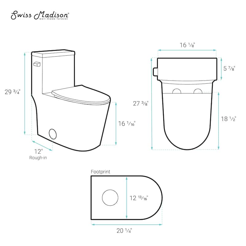 Antibes One Piece Elongated Toilet Left Side Flush 1.28 Gpf - 27.95" x 16.14" 29.92"
