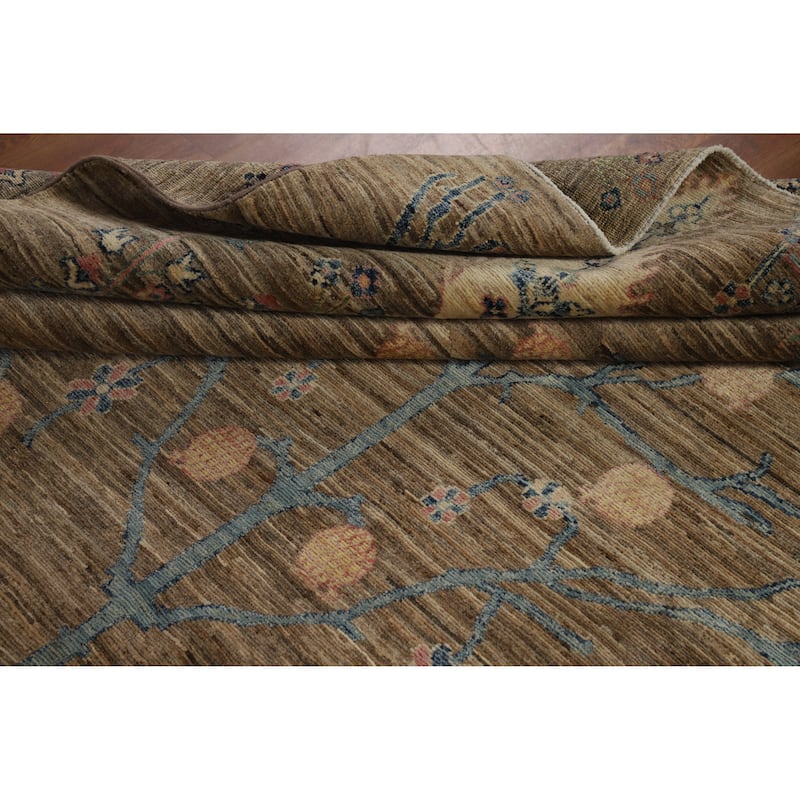 Hand Knotted Oriental 100% Wool Carpet Transitional Floral Brown Oushak Area Rug - 9' 11'' X 8' 0''