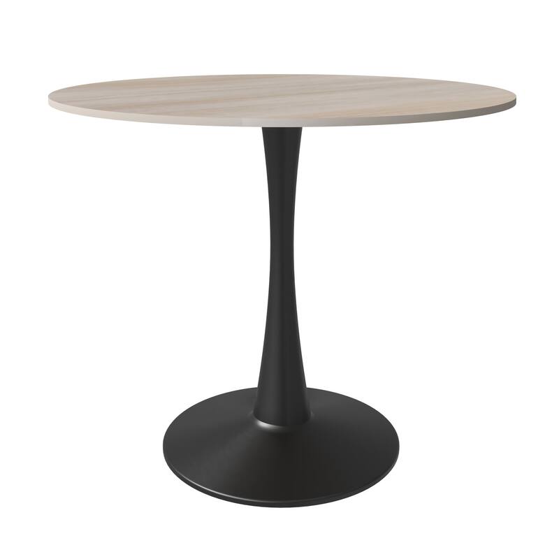 Bristol 35 Inch Mid Century Modern Round Dining Table, Wood Top & Glossy Iron Pedestal Base for Kitchen & Dining Room