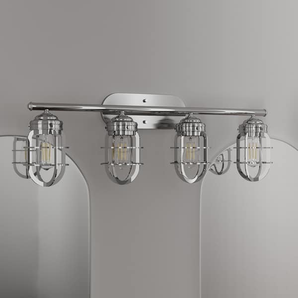 slide 2 of 22, Hunter Starklake 4 Light Vanity Wall Light, Industrial, Cage, Rustic Chrome