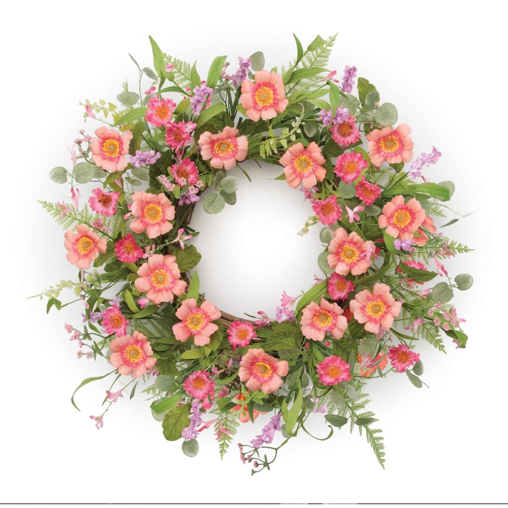 Mixed Daisy and Lavender Floral Wreath 24 Inch
