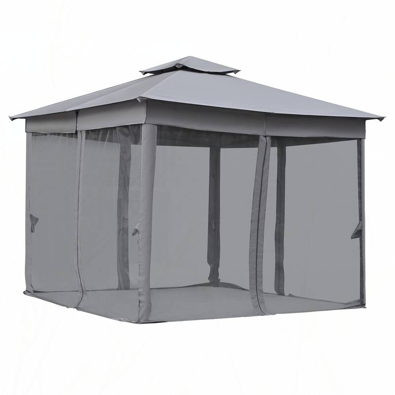 10x10 Outdoor Gazebo Tent with Double Roofs(Grey)