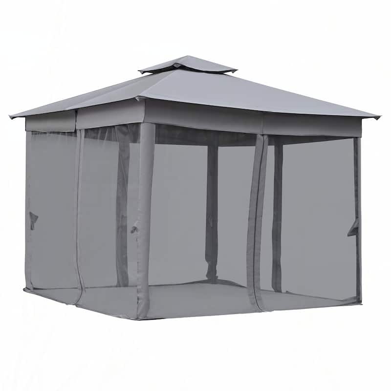 10x12 Outdoor Gazebo Tent with Double Roofs(Grey)