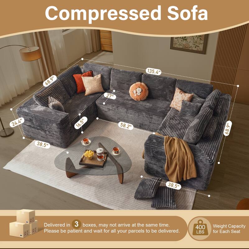 HOOOWOOO Modular Plush Fabric Sectional Sofa