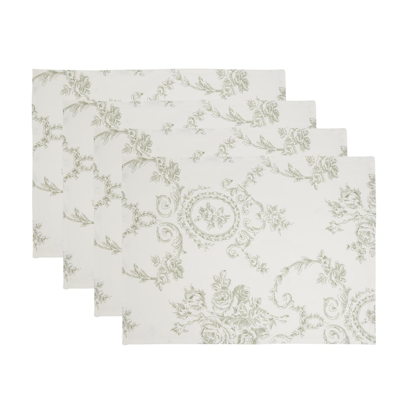 Toile Linen-Blend Placemats (Set of 4) - Vintage Floral Print for Dining Tables & Layered Place Settings, 14"x20"