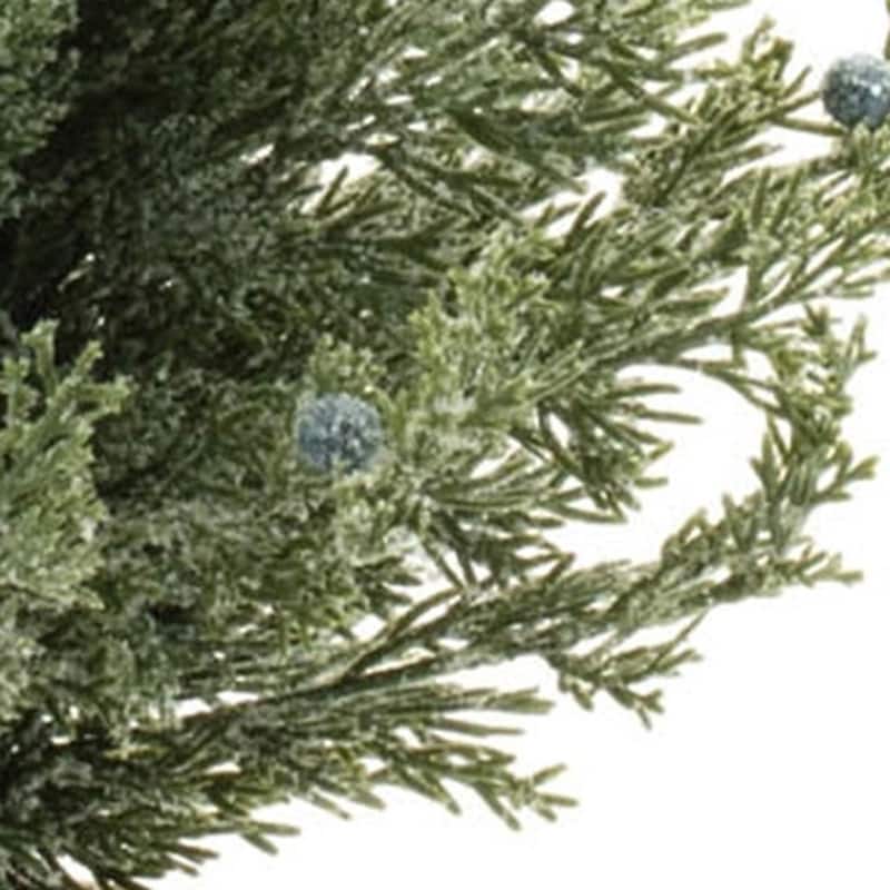 HomeRoots Set of Two 23" Green Artificial Pines In Round Faux Wicker Pots - 12.00 in. x 23.00 in. x 12.00 in.