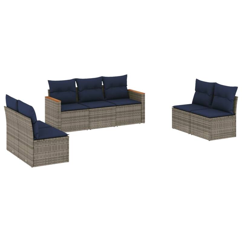 vidaXL Patio Sofa Set with Cushions Outdoor Conversation Furniture Poly Rattan - 21.7x 24.4x 27.2